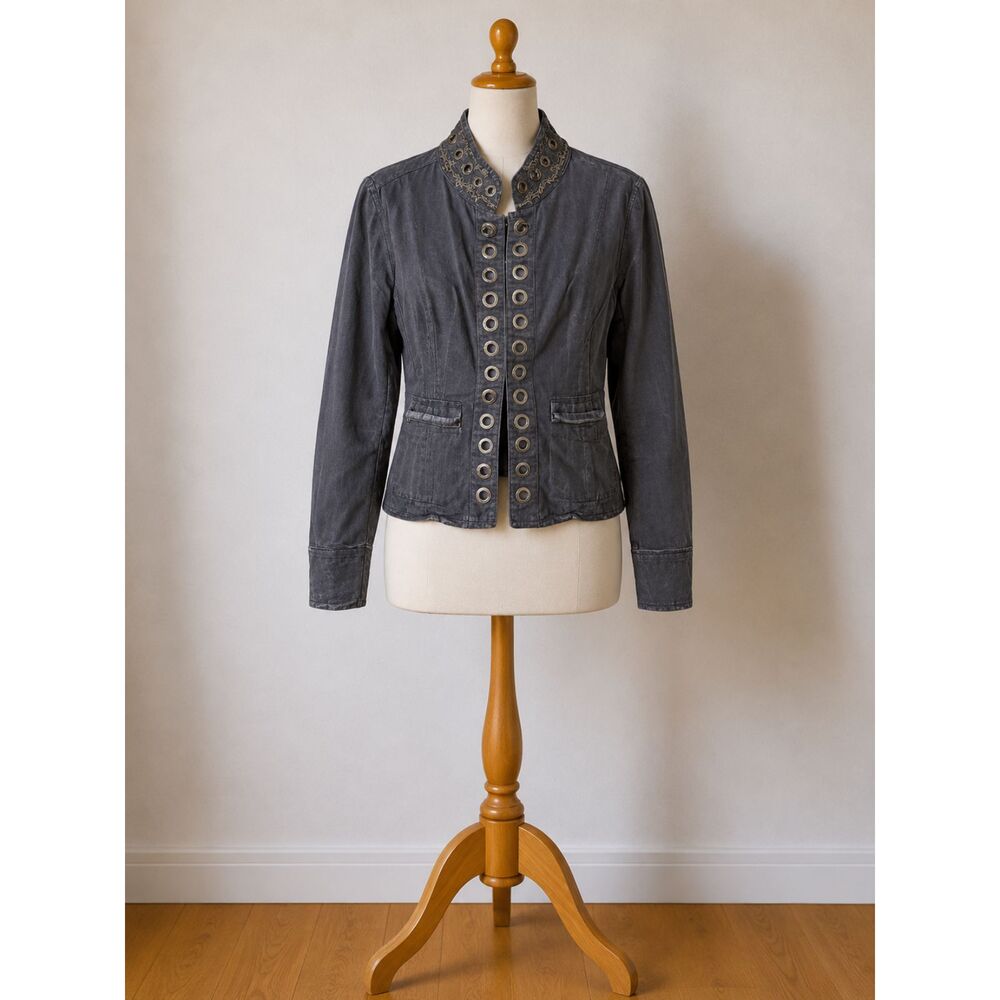 Unique Spectrum Military Style Jacket Women's Small Gray Cotton Grommet